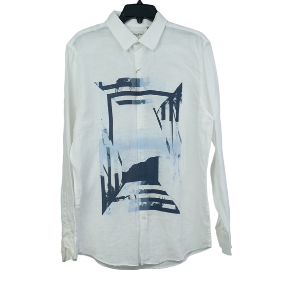 Murano Baird Mcnutt Mens Button Up Shirt 100% Linen Long Sleeve White Comfy New. - Picture 1 of 6